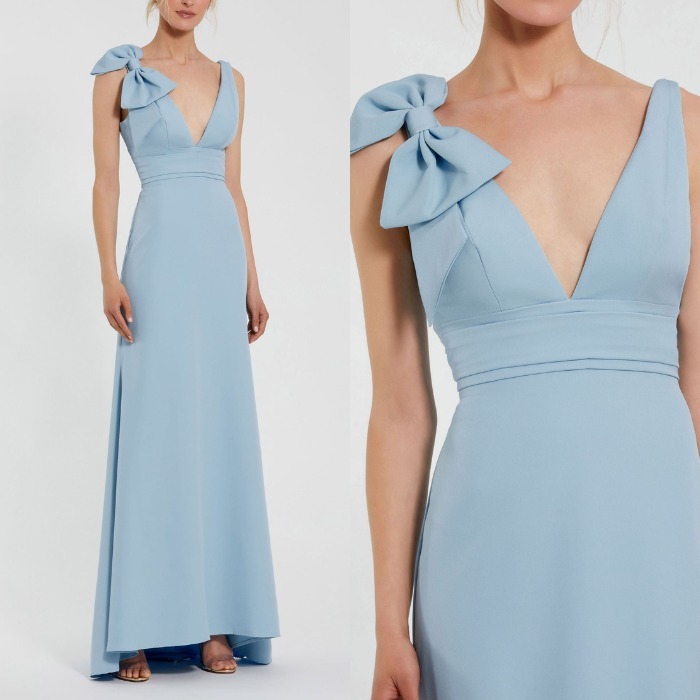 [Mac Duggal] リボンがアクセント エレガント Vネック ドレス PB