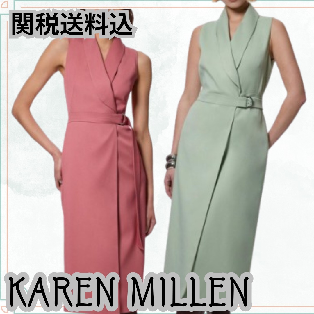 関送込【KAREN MILLEN】ソフトタイ テーラードペンシルドレス