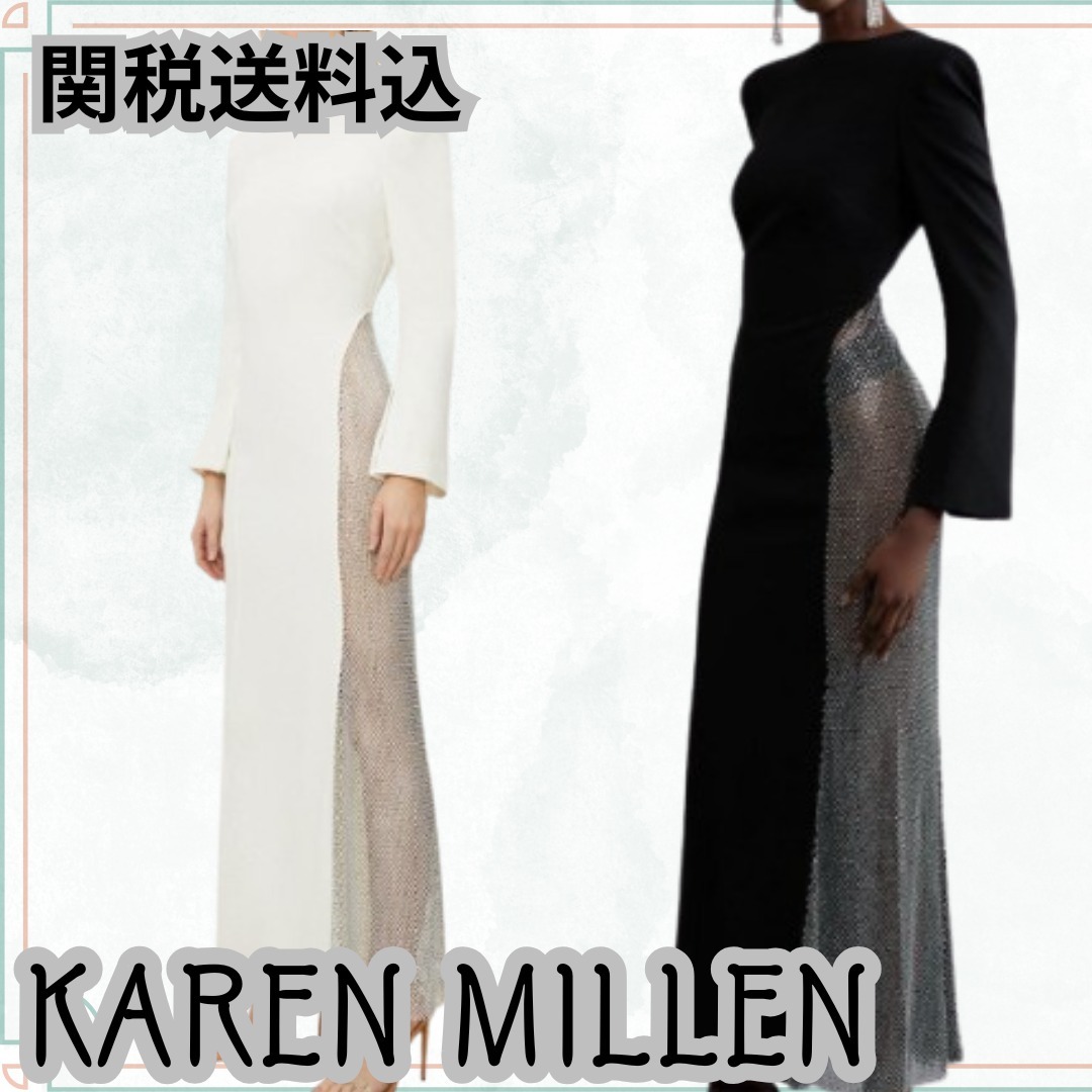 関送込【KAREN MILLEN】パネルクリスタルメッシュマキシドレス