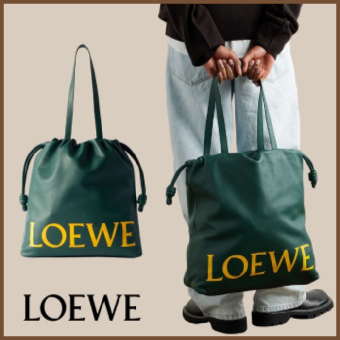 【LOEWE】フラメンコ ロゴプリント レザー トートバッグ Green