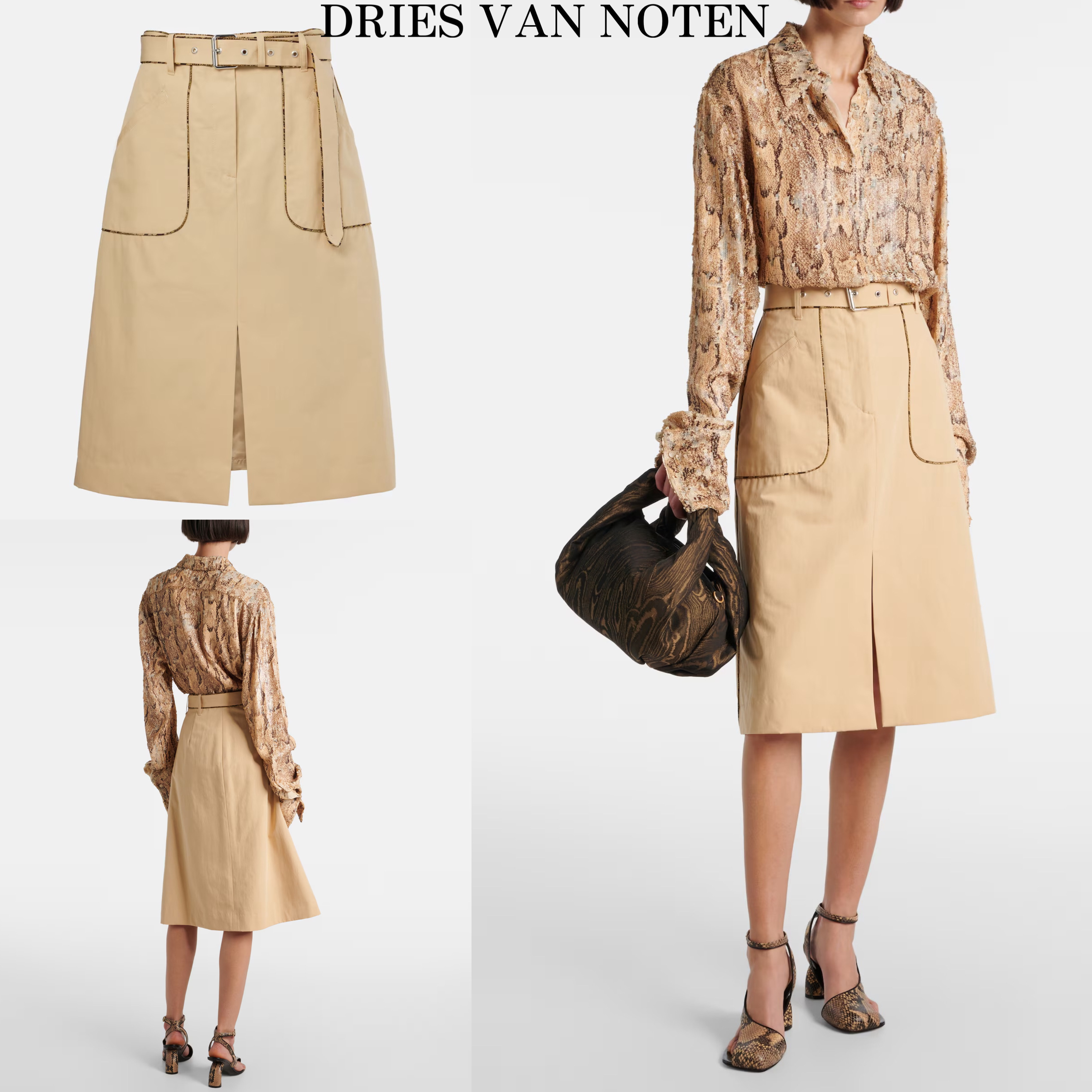 新作*DRIES VAN NOTEN*コットンポプリンミディスカート ベージュ