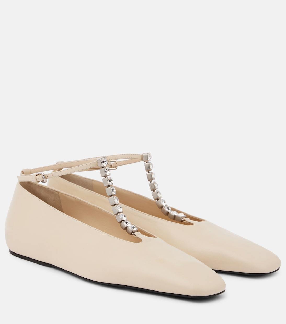 【Jil Sander】クリスタル-embellishedレザーバレエフラット