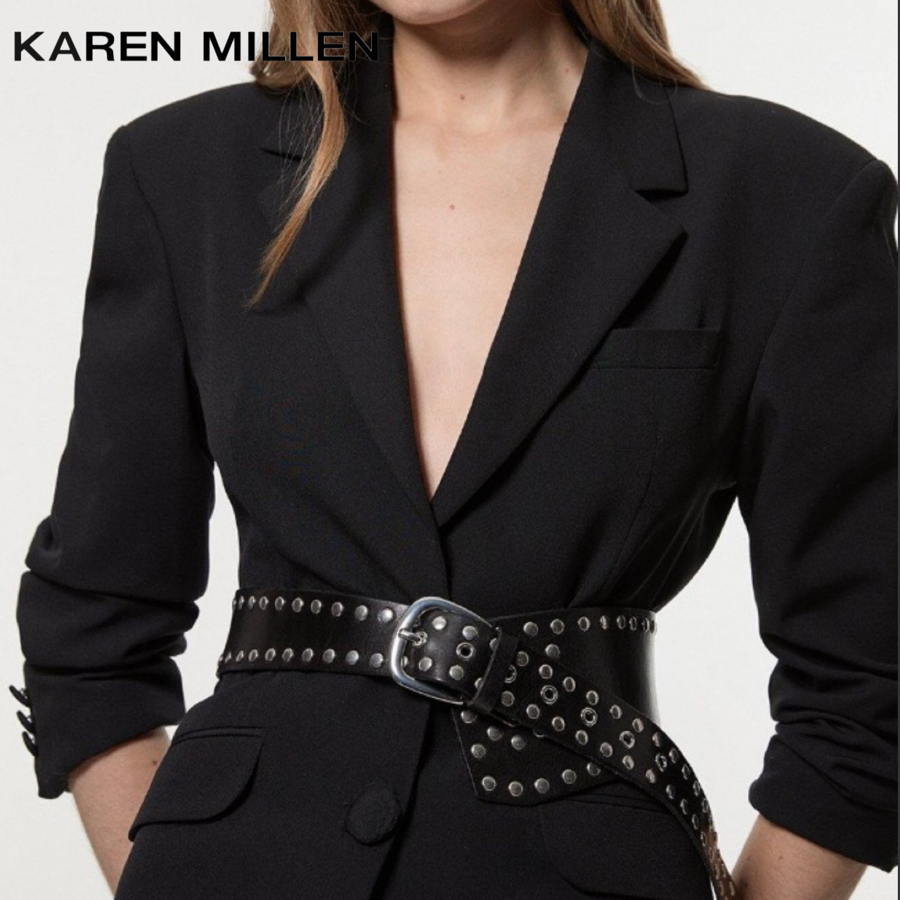 【KAREN MILLEN】レザースタッズローウエストベルト 関税込