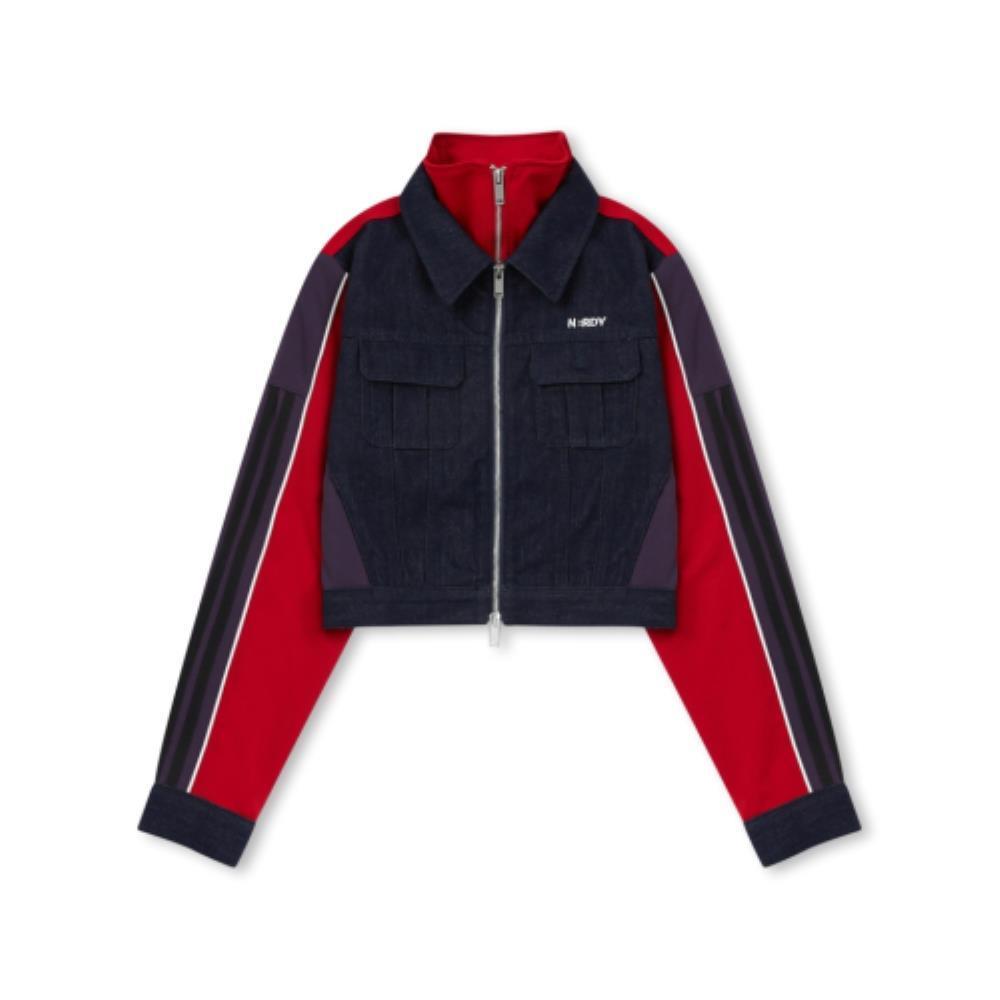 ☆NERDY☆ Women's Denim Mix Track Top Deep Red