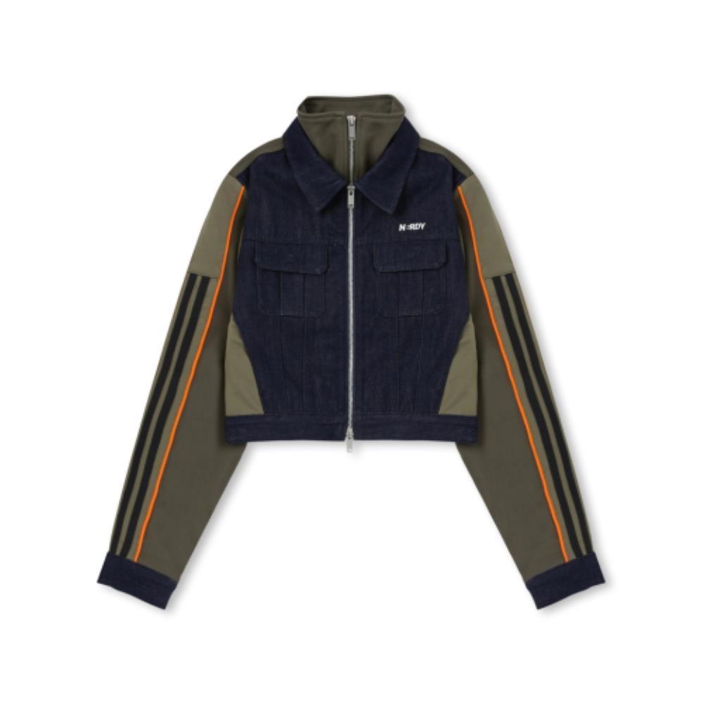 ☆NERDY☆ Women's Denim Mix Track Top Khaki