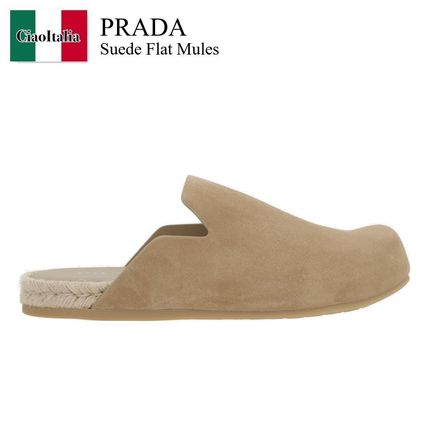 サンダル Prada Suede Flat Mules Prada Suede Leather Mules | Neutrals | FARFETCH