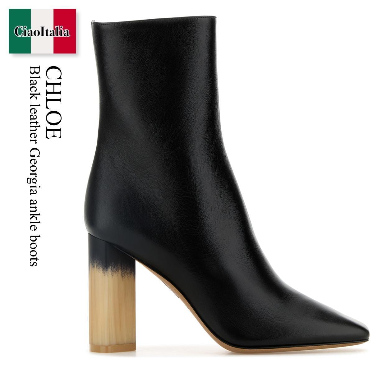 ショートブーツ・ブーティ Chloe Black Leather Georgia Ankle Boots