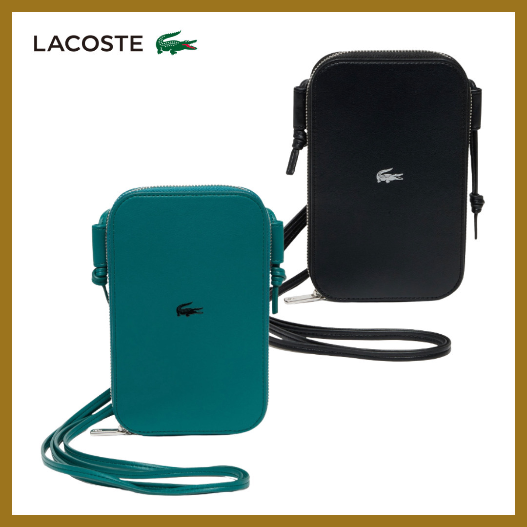 リッチなツヤ感◎【LACOSTE】ワンポイントワニロゴスマホポーチ