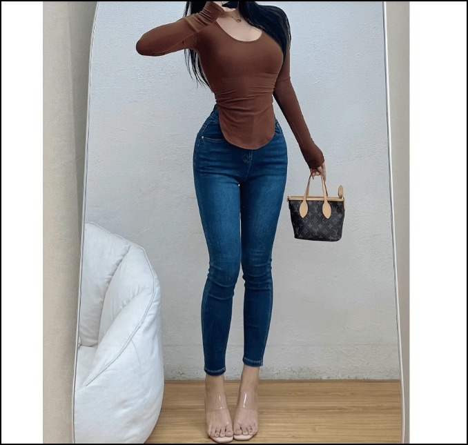 タイトフィット スキニーデニム ハイウエスト美脚スタイルアップ