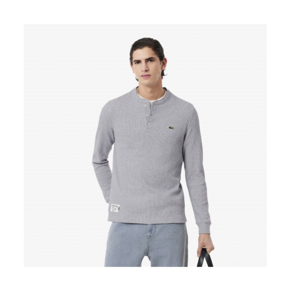 ■LACOSTE■ Men's Waffle Henley Long Sleeve T-Shirt Melange