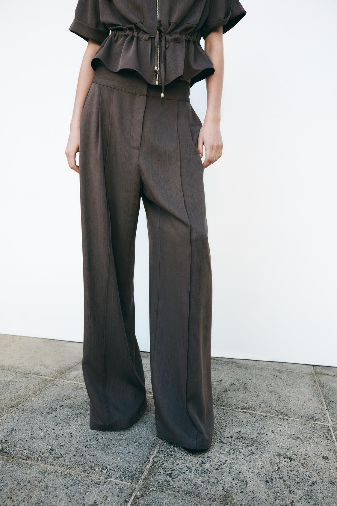 ☆ドイツ発*ZARA*新作*ダーツワイドレッグパンツ/BROWN☆