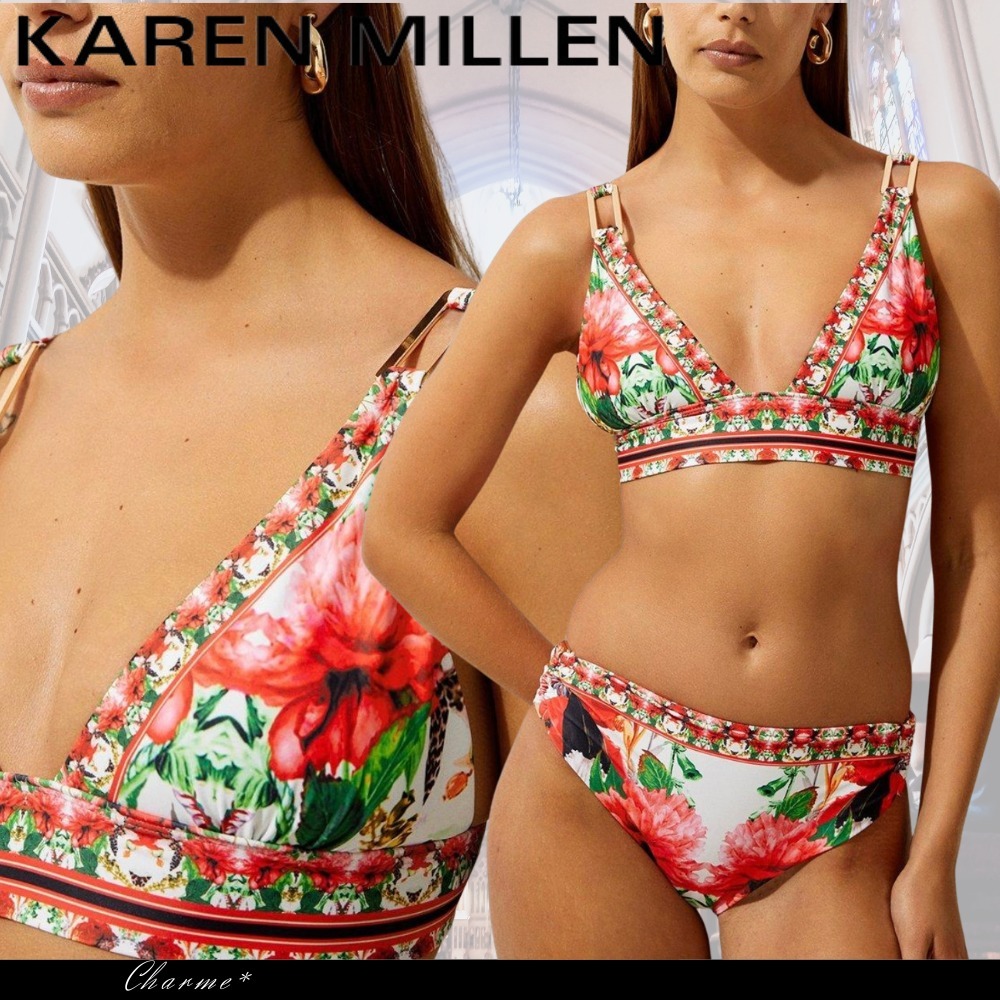KAREN MILLEN ミラーフローラルプリント ビキニトップ 花柄 水着