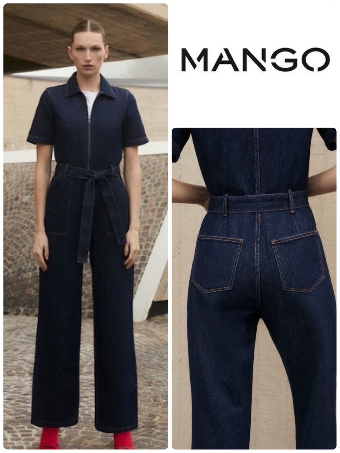 スペイン発 MANGO 半袖デニムジャンプスーツ 上品カジュアル