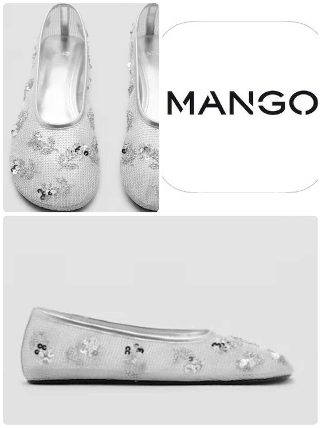 スペイン発送 MANGO スパンコール刺繍メッシュバレリーナ 新作！