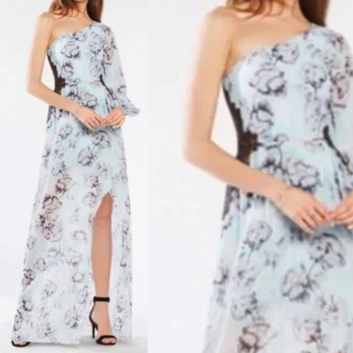 SALE!!BCBG MAXAZRIA シフォンフローラルロングワンピ―ス青