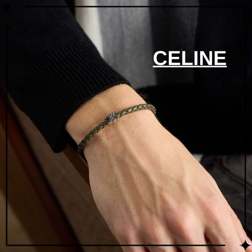 【CELINE】ビーチシルバートーン&ウーブンレザー ブレスレット