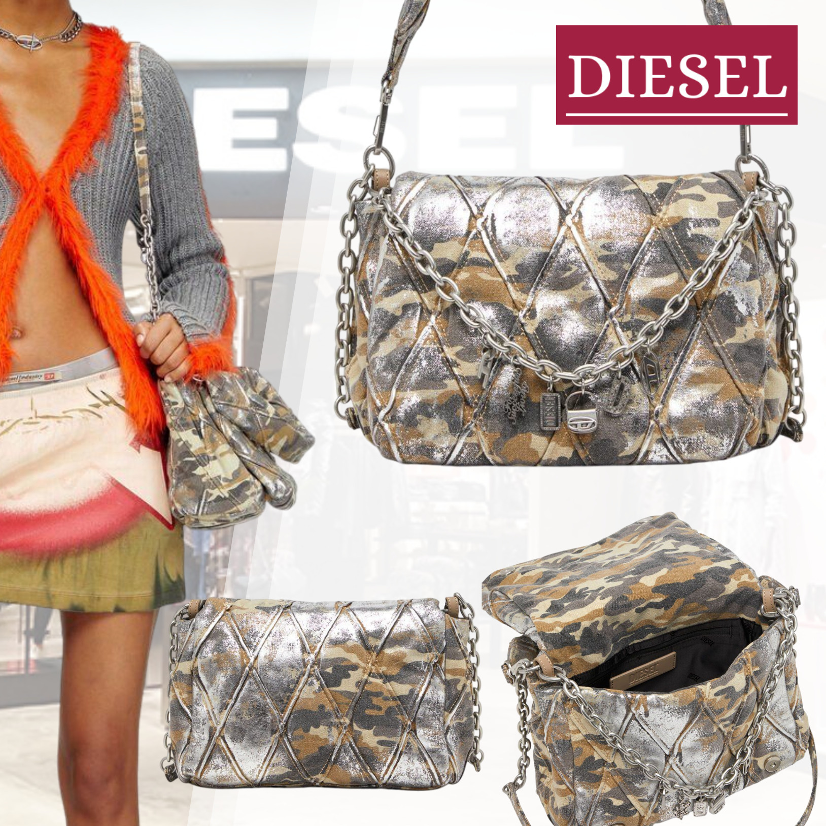 国内直営【DIESEL】CHARM-D SHOULDER M ショルダーバッグ 送料込
