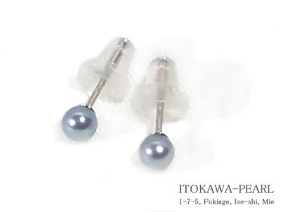 3979：グレー系あこや真珠ピアス＜3.3mm＞K14WG PE-7562