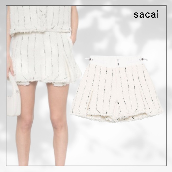 VIP価格☆【sacai】ホワイト ストライプ ツイードショーツ