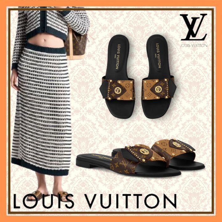 【LVのロゴが上品】Louis Vuitton LVフレーム ミュール