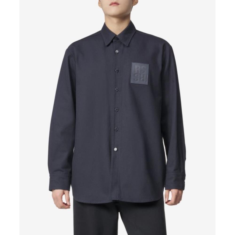 シャツ *RAF SIMONS* Straight fit leather patch denim shirt dark nav