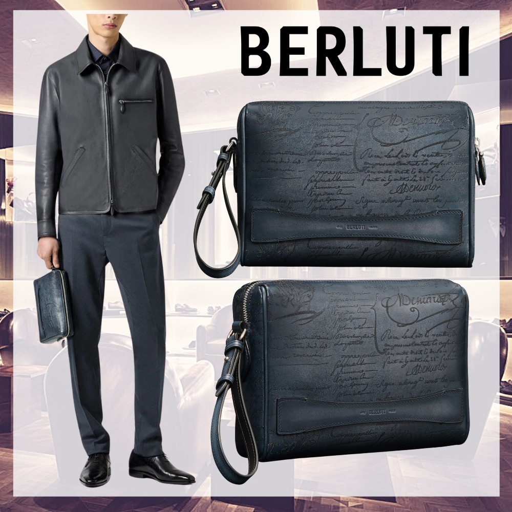 人気☆【Berluti】Rosewood Scritto Leather Pouch レザーポーチ