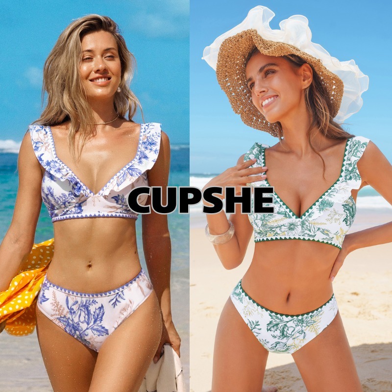 送関込【CUPSHE】 フリル フローラル ビキニセット 2色
