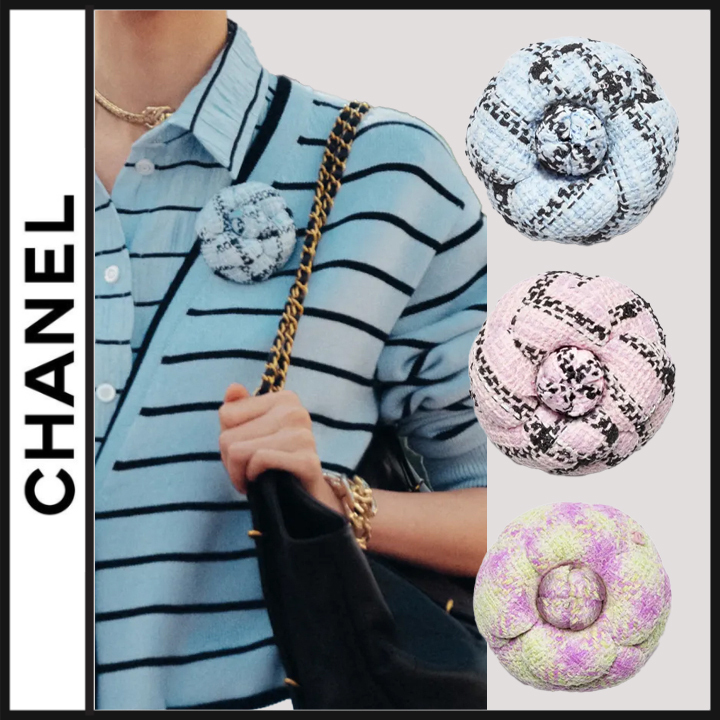 25S 春色ツイード♡ CHANEL CCロゴ 華やかブローチ