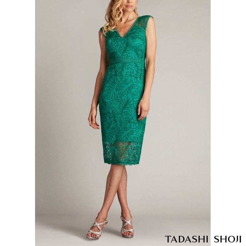TADASHIタダシショージ新作装飾レースVネックカクテルドレス 緑