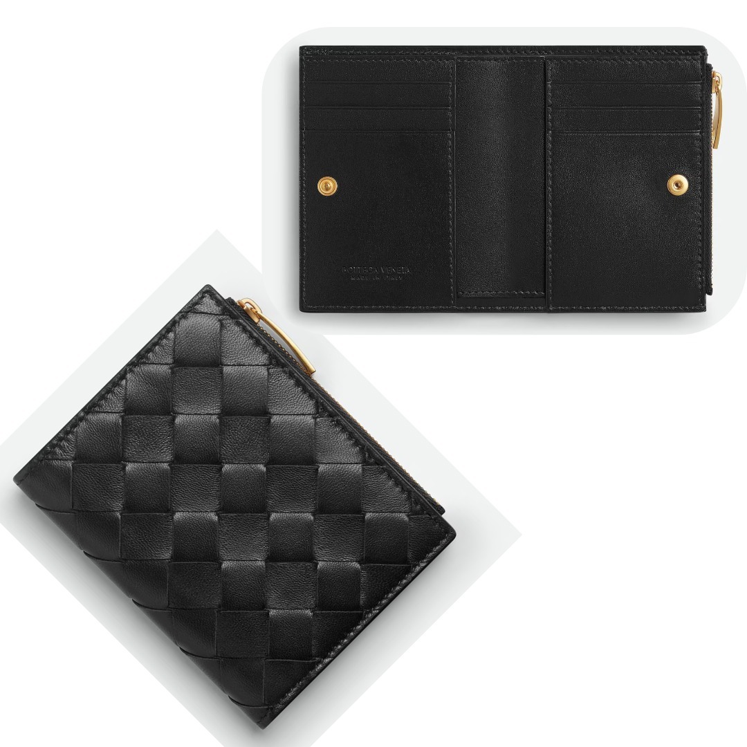 ラスト1点＊BOTTEGA VENETA＊二つ折りイントレチャート財布 黒