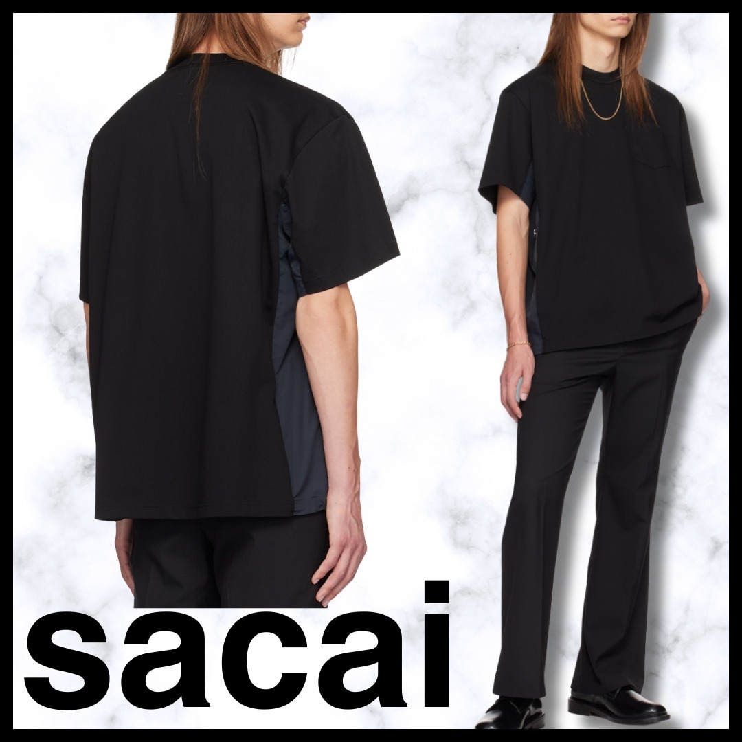 送料関税込♦sacai コットンジャージ×ポリエステルTシャツ