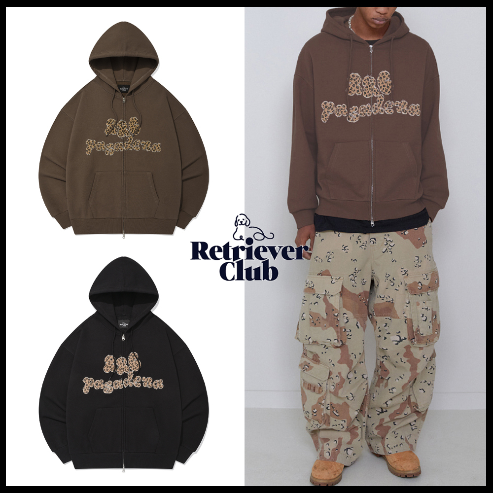[RETRIEVER CLUB]UNISEX●LEOPARD APPLIQUE HOOD ZIP UP