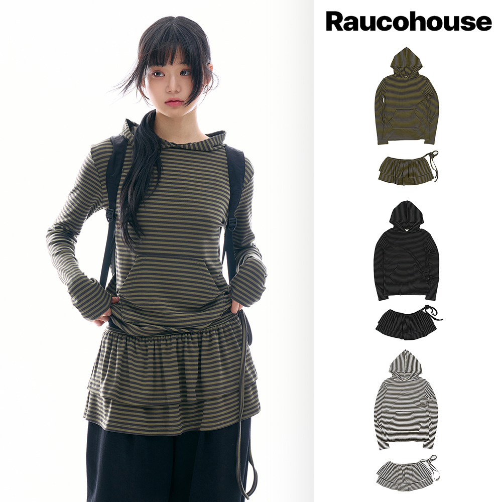 【Raucohouse】Sirocco hoodie wrap skirt set