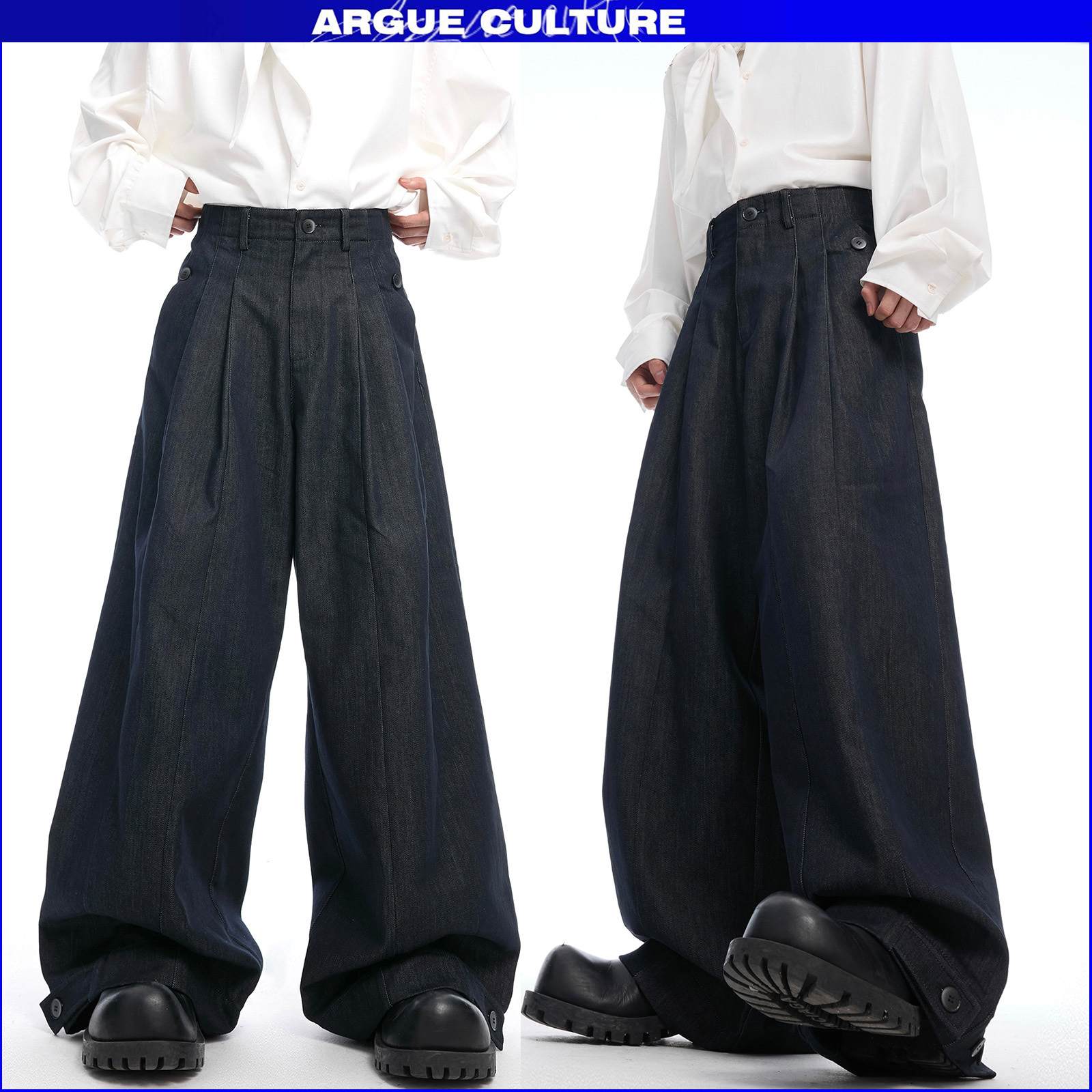 ArgueCultureハイウェスト ストレートデニムパンツ カジュアル