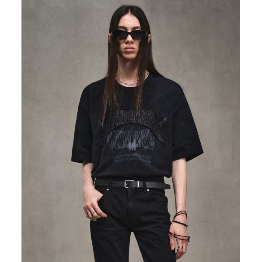 ★LMOOD★ ASTRO Patchwork Pigdying Half T-Shirt Black L4AT00