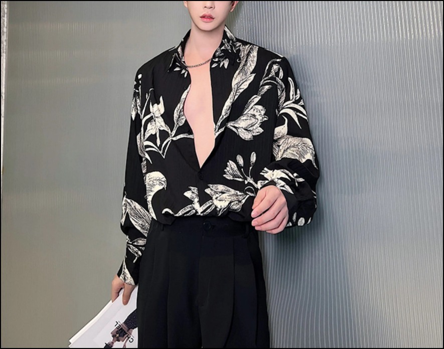 韓国ファッション 長袖シャツ セクシー 花柄 リゾート 大人