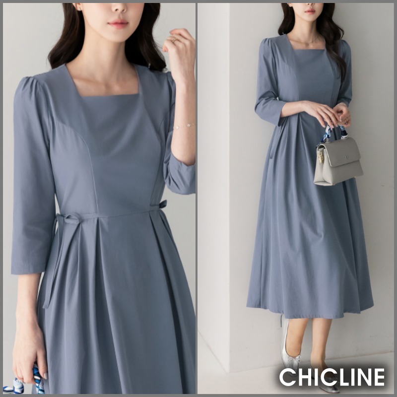 ★ChicLine★ ナイン ウエストタイプリーツフレアワンピース