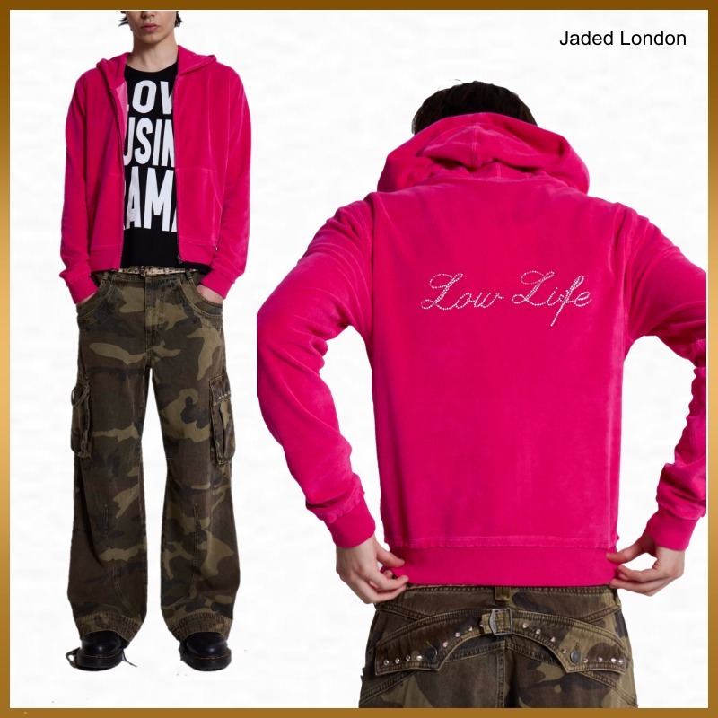 【Jaded London】Low Life Hot Pink ベロア パーカー 長袖