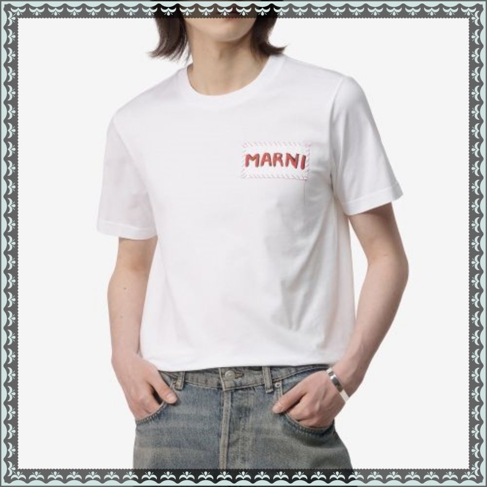 ★MARNI★ Logo Short Sleeve T-Shirt Lily White HUMU0198X0UTC