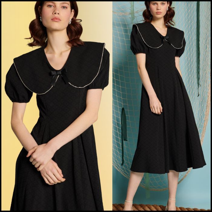 Sister Jane ダイヤ柄×ビジュービッグ襟 ミディワンピース
