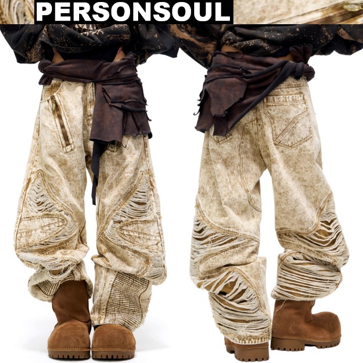 【関税/送料無料】PERSONSOUL*ブロークン ワイドレッグ/ジーンズ