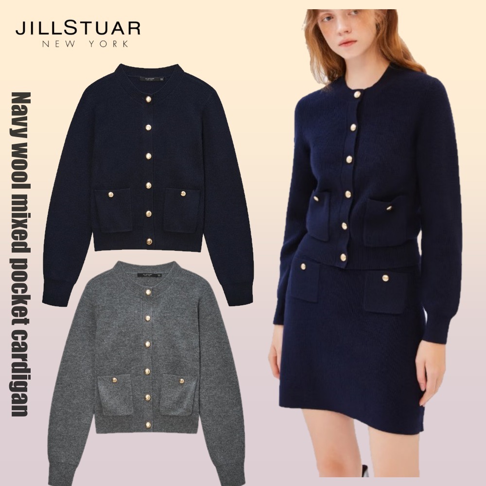 ☆JILLSTUART☆ネイビー ウール混紡 ポケット カーディガン