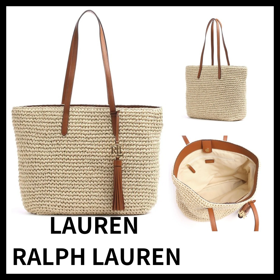 【LAUREN RALPH LAUREN】Whitney 29 ロゴ ストロー かご トート