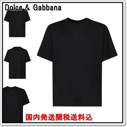 国内発 Dolce & Gabbana ロゴブラックコットン半袖Tシャツ