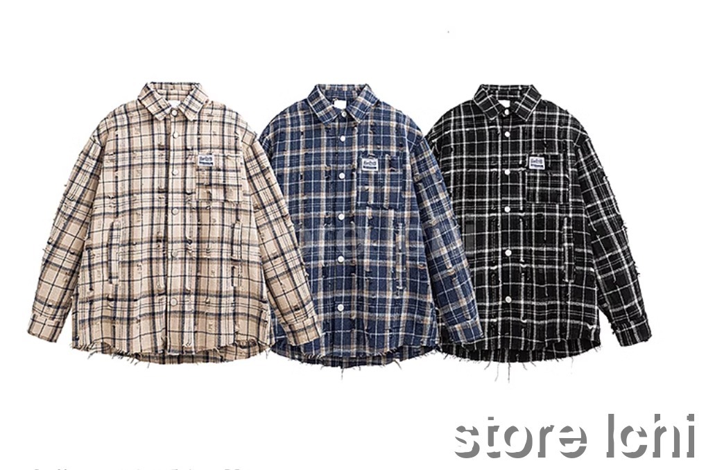 メンズ チェック柄シャツ 長袖シャツ ネルシャツ ダメージx8349