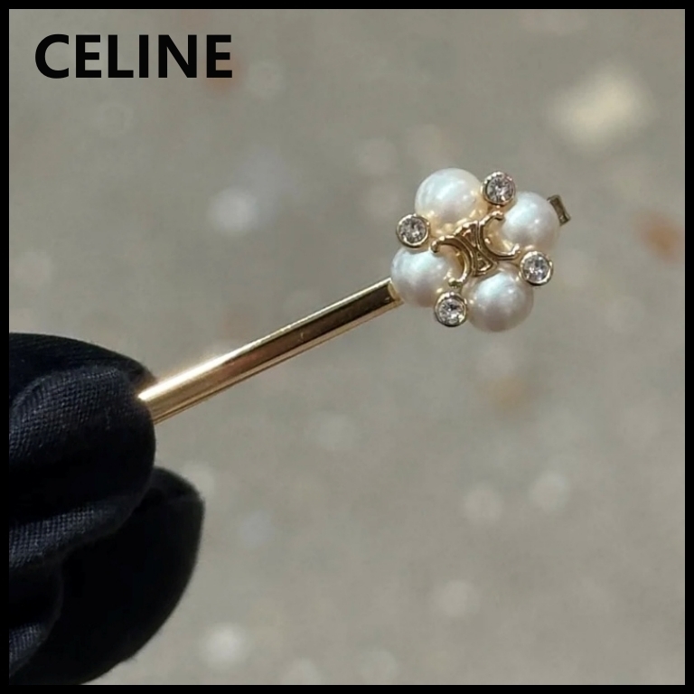 【CELINE】ヘアスライド ヘアピン ブラス＆レジンパール