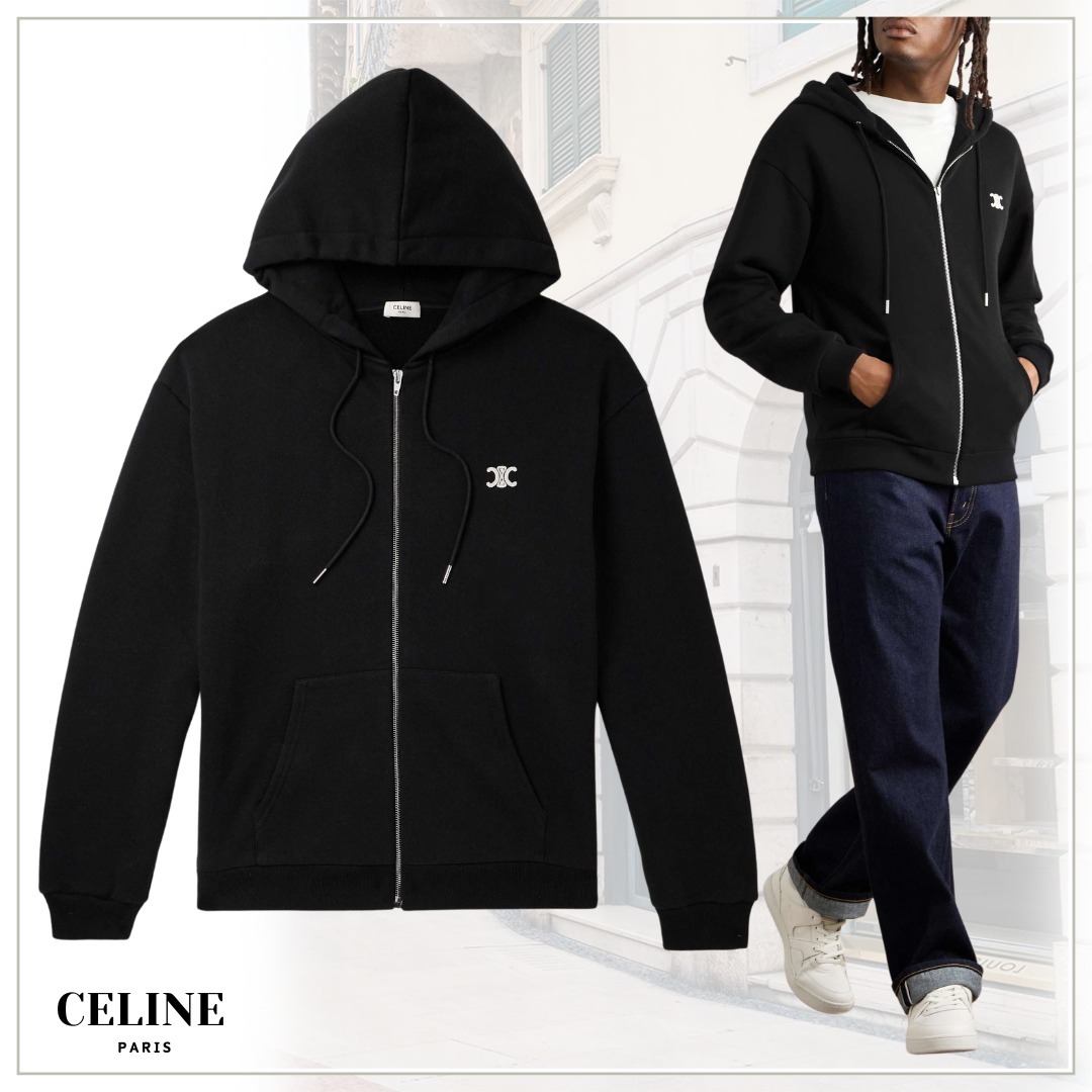 大人気♪【CELINE】 Cotton and Cashmere-Blend Zip-Up Hoodie