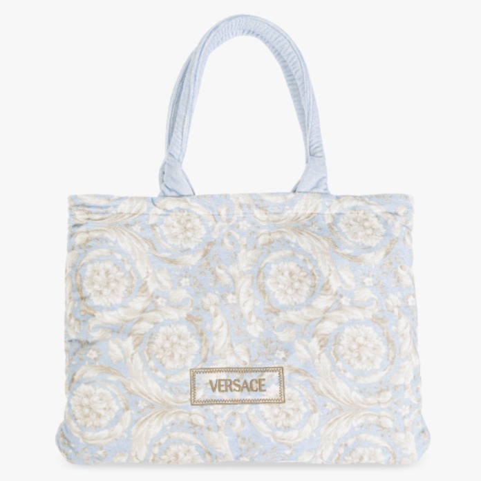 ふわふわタオル生地 VERSACE バロッコ柄 広げられるハンドバッグ