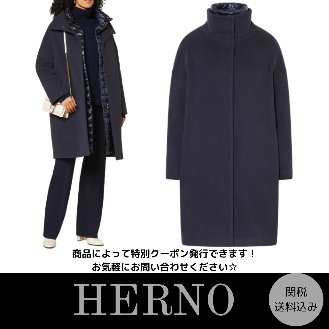 【HERNO】2-in-1 ウールコート ダークブルー
