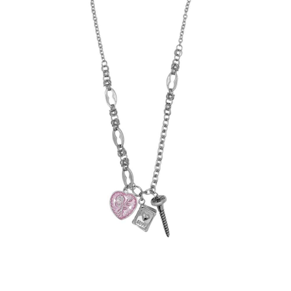 ◆VVV◆ Rose Heart Nail Surgical Chain Necklace 25SSNK118F